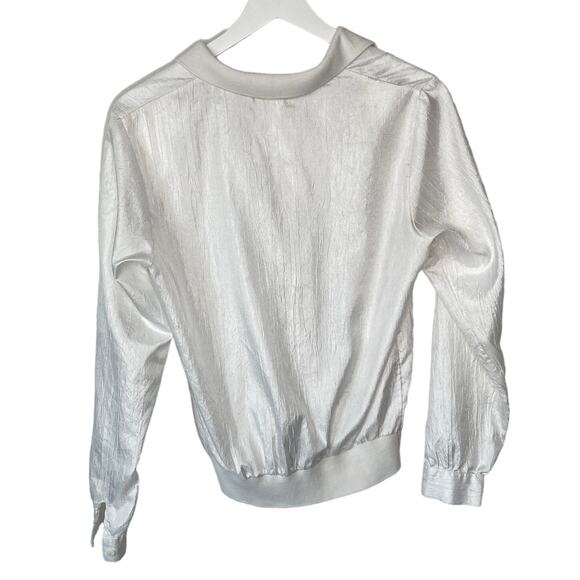Vintage Lauren Lee Shiny White Button Gathered Hem Shirt - Women's 8 - Picture 2 of 4